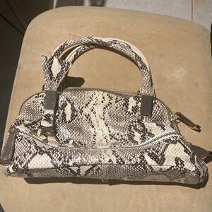 Gianfranco Ferre Snake Print Shoulder Bag w stud metal feet & gold hardware